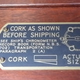 US Navy Marine Chronometer "Cork As Shown" Brass Plaque