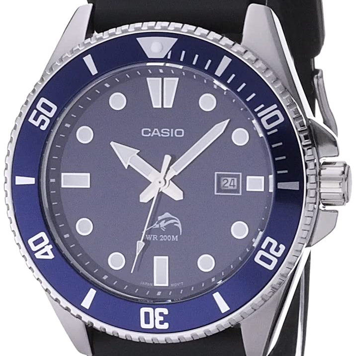 Casio MDV106 Series | 44mm Unisex Analog Watch | 200M WR | Stainless Steel Case | Resin Band | 2 Hand Analog (HR, Min, SEC) | Date Display | Screw Down Crown/Screw Down Caseback | 3 Year Battery