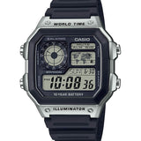 Casio AE1200WH Series | Men’s Digital Watch | 100M WR | Multi Alarms | 100 SEC Stopwatch | Countdown Timer | World Map for World Time | LED Light | LC Analog Display | 10 Year Battery