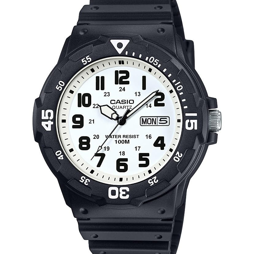Casio MRW200H Series | Unisex Analog Watch | 100M WR | Stainless Steel Case | Resin Band | 2 Hand Analog (HR, Min, SEC) | Date Display | Screw Down Crown/Screw Down Caseback | 3 Year Battery