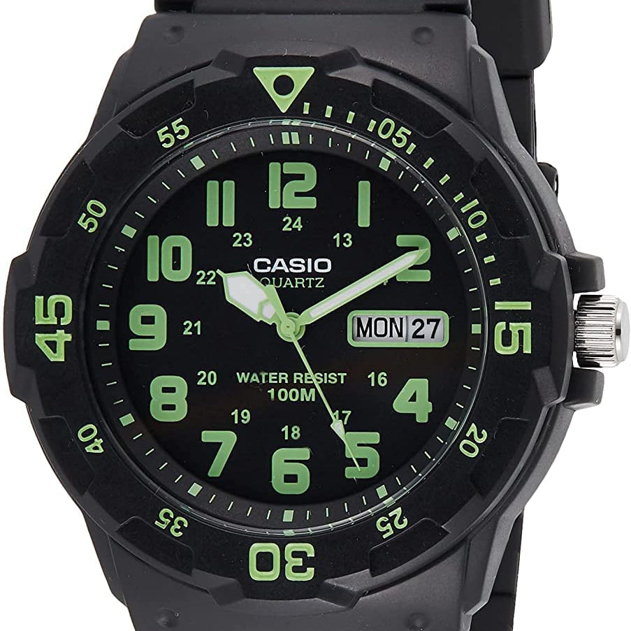 Casio MRW200H Series | Unisex Analog Watch | 100M WR | Stainless Steel Case | Resin Band | 2 Hand Analog (HR, Min, SEC) | Date Display | Screw Down Crown/Screw Down Caseback | 3 Year Battery