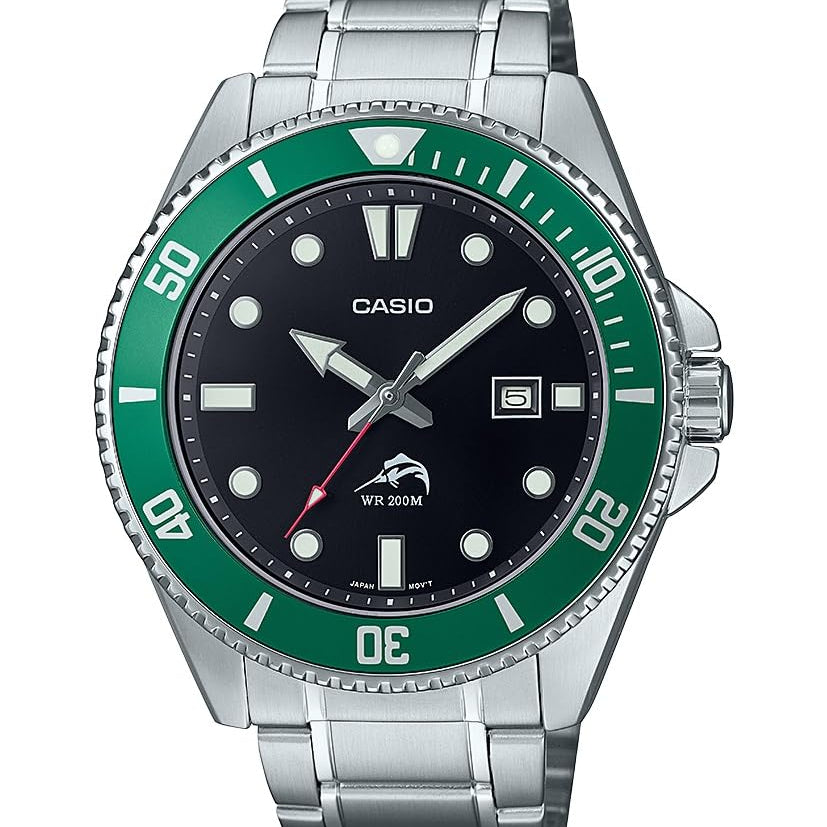 Casio MDV106 Series | 44mm Unisex Analog Watch | 200M WR | Stainless Steel Case | Resin Band | 2 Hand Analog (HR, Min, SEC) | Date Display | Screw Down Crown/Screw Down Caseback | 3 Year Battery