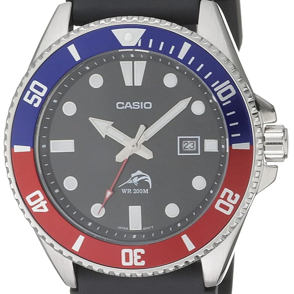 Casio MDV106 Series | 44mm Unisex Analog Watch | 200M WR | Stainless Steel Case | Resin Band | 2 Hand Analog (HR, Min, SEC) | Date Display | Screw Down Crown/Screw Down Caseback | 3 Year Battery