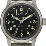 Bulova Men's Military 38mm Heritage Hack Veteran's Watchmaking Initiative Watch in Stainless Steel with 3-Hand Automatic, Green NATO Strap Style: 96A259