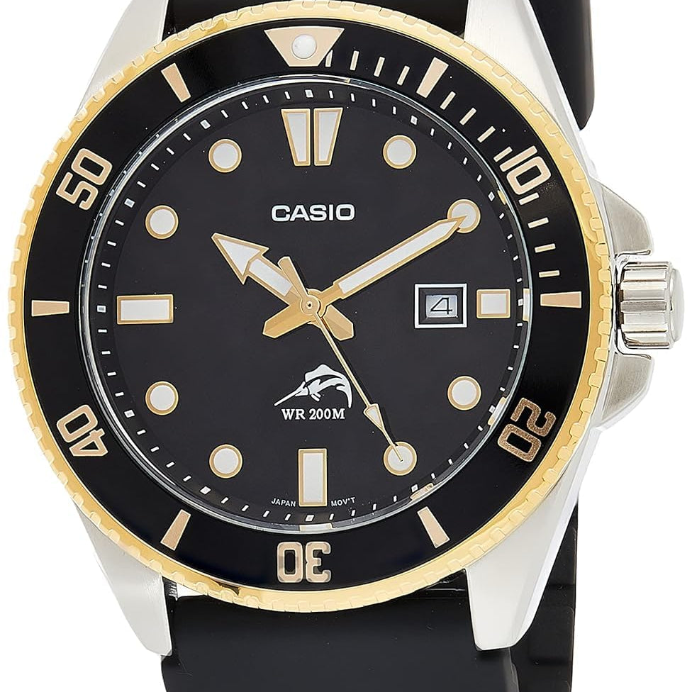 Casio MDV106 Series | 44mm Unisex Analog Watch | 200M WR | Stainless Steel Case | Resin Band | 2 Hand Analog (HR, Min, SEC) | Date Display | Screw Down Crown/Screw Down Caseback | 3 Year Battery
