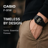 Casio F91W Series | Digital Watch | Water Resistant | LED Light | 1/100 SEC Stopwatch | Regular Time Keeping (HR, Min, SEC, PM, Date, Day) | Daily Alarm | Lightweight | 7 Year Battery