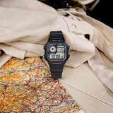 Casio AE1200WH Series | Men’s Digital Watch | 100M WR | Multi Alarms | 100 SEC Stopwatch | Countdown Timer | World Map for World Time | LED Light | LC Analog Display | 10 Year Battery
