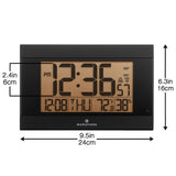 MARATHON CL030052BK Atomic Digital Wall Clock With Auto-Night Light, Temperature & Humidity - Batteries Included