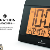 MARATHON CL030052BK Atomic Digital Wall Clock With Auto-Night Light, Temperature & Humidity - Batteries Included