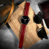 Crimson Red Classic Horween Leather Watch Band by Barton