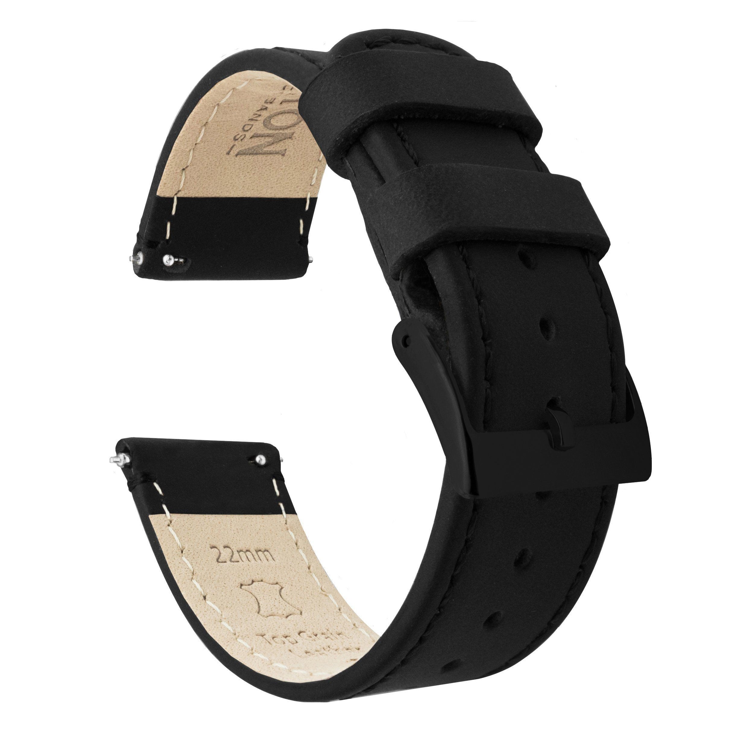Black Leather Quick Release Watch Band by Barton