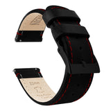 Black Leather Crimson Red Stitching Watch Band