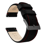Black Leather Crimson Red Stitching Watch Band