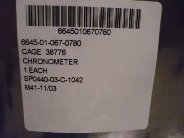 chronometer label from sealed package
