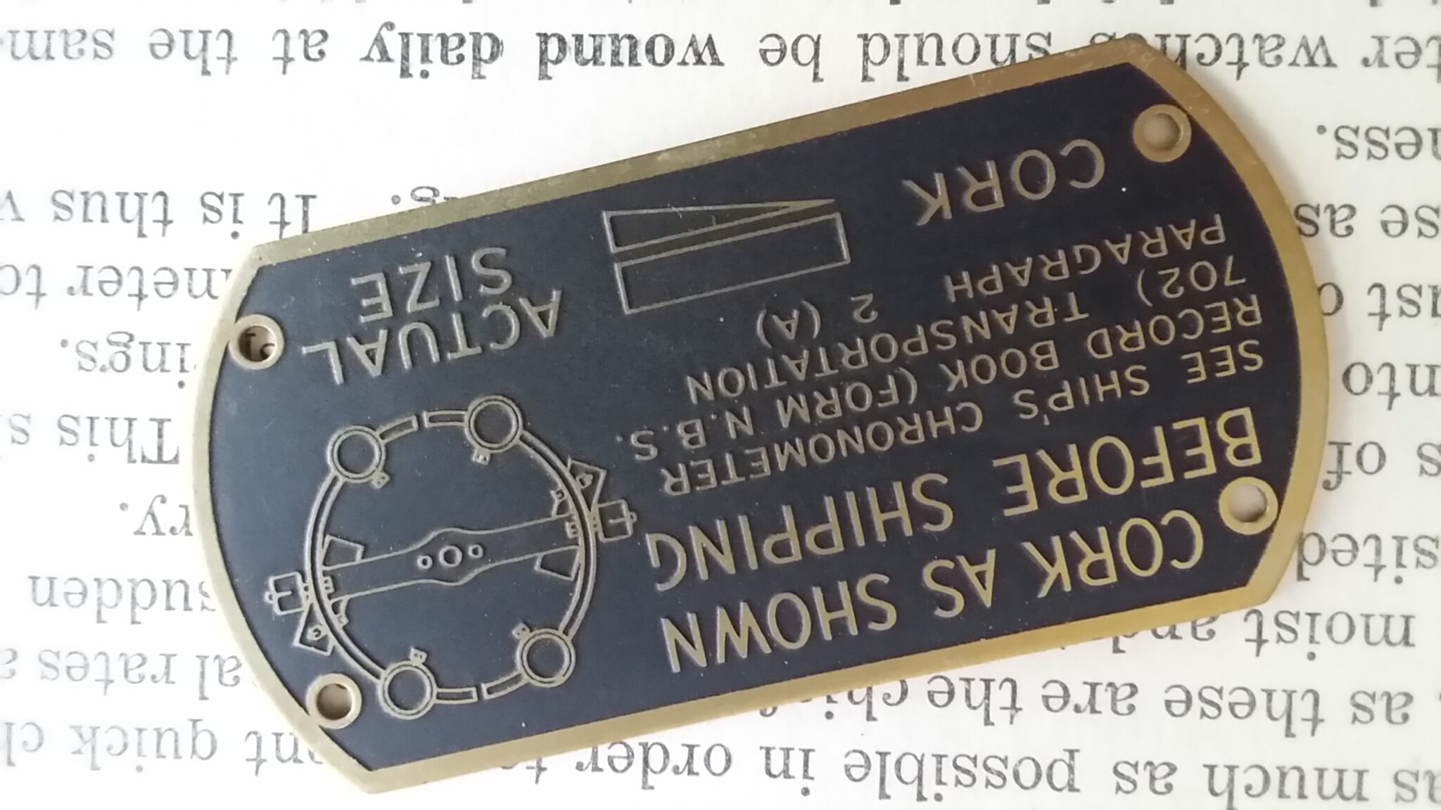 US Navy Marine Chronometer Cork As Shown Brass Plaque ⋆ Windy